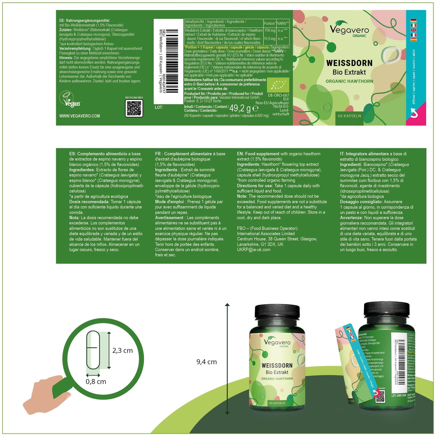 Organic Hawthorn Berry Capsules Vegavero® | Hawthorn Extract 700mg | NO Additives, Lab-Tested | Natural Antioxidant | 60 Capsules | Vegan