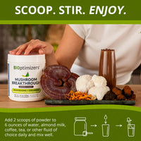 BiOptimizers Chocolicious Mushroom Breakthrough | Nootropic Supplement Blended Powder of Mushroom, Collagen & Superfoods: Lion’s Mane, Chaga, Reishi | 30 Servings