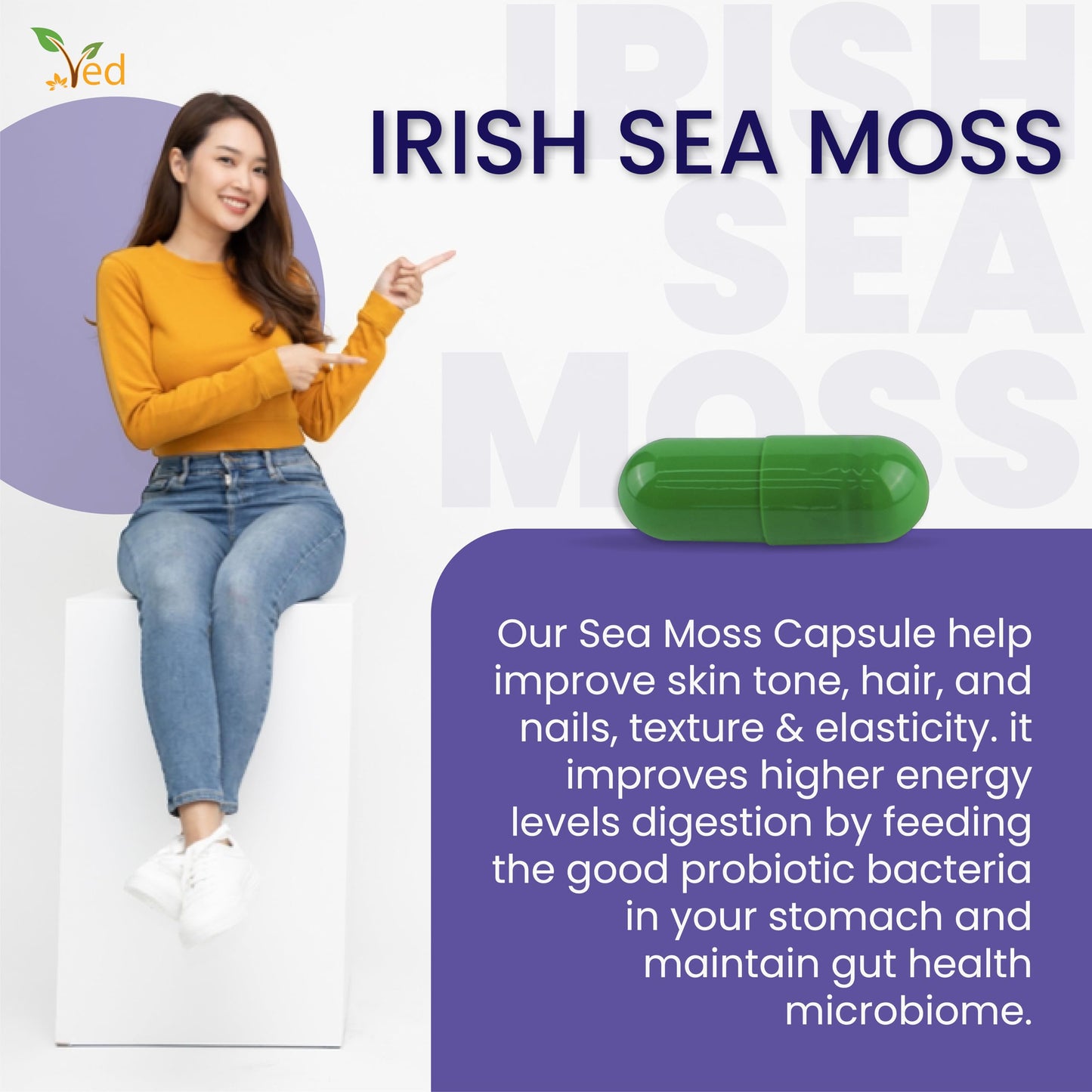 VED Organic Irish Sea Moss (Chrondrus crispus) 1200 mg 90 Capsules (45 Days Supply)