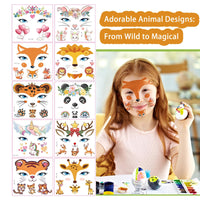 AmiCera Kids Tattoos, 10 Sheets Glitter Face Tattoos for Kids, Temporary Fake Tattoo for Party Festival Birthday, Quick Face Painting Makeup, Water Transfer, Safe & Long Lasting, Cute Animal Stickers