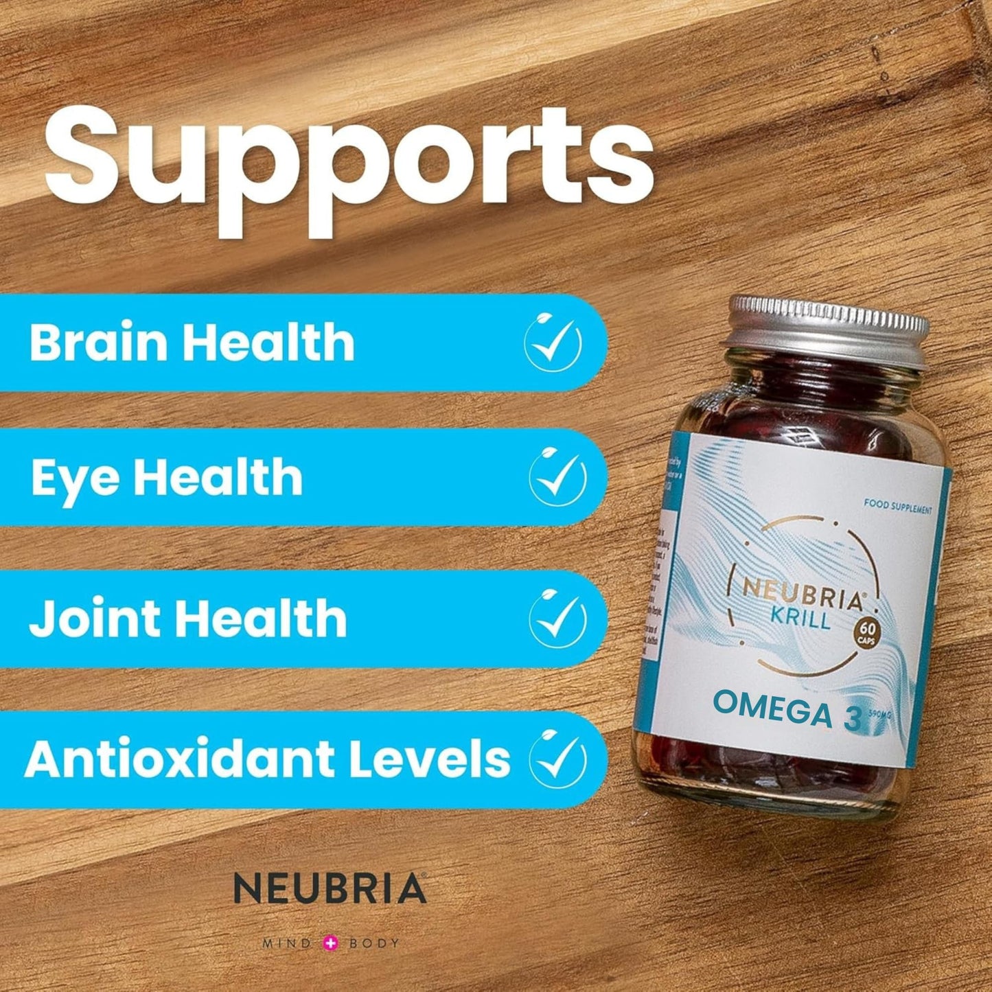 NEUBRIA Krill Oil Advanced Omega-3 Supplement - High Strength 1000mg - Phospholipids, EPA & DHA with Astaxanthin and Choline - Fish Oil Alternative, Cognitive Formula - Antarctic Krill - 60 Softgels