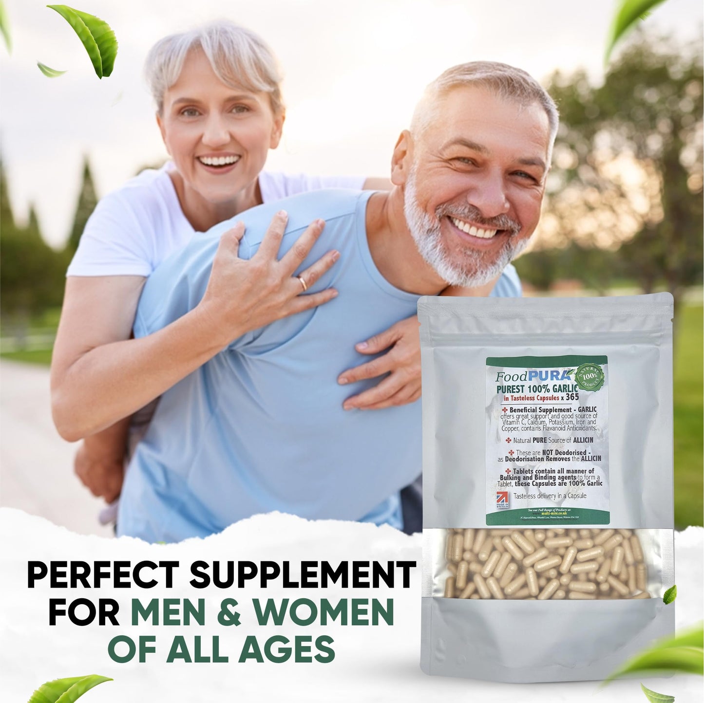 FoodPURA Pure Garlic Capsules Recommended Daily Strength 1000mg HACCP Certified, Manufactured in The UK by FoodPURA 1 Pack of 365 Capsules