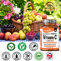 NUTRABYTES High Strength Vitamin C and Zinc Capsules | Vitamin C 1500mg and Zinc 40mg | Enhanced with Rosehip and Citrus Bioflavonoids | for Maintenance of Normal Immune System | 180 Vegan Capsules | Made in UK