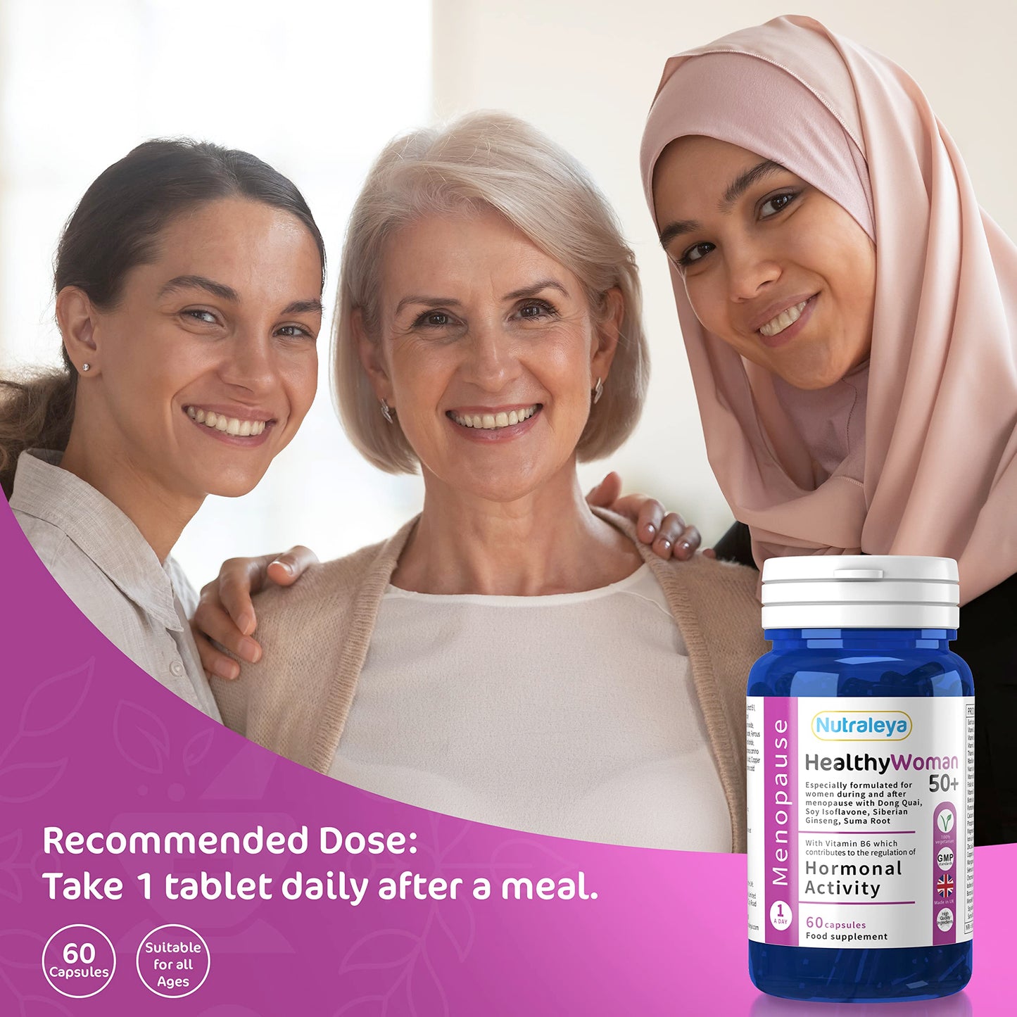 Nutraleya HealthyWoman 50+ Natural Menopause Vitamins, During and After Menopause, an Alternative to HRT, Includes: Soy Isoflavone, Suma Root 60 Day Supply