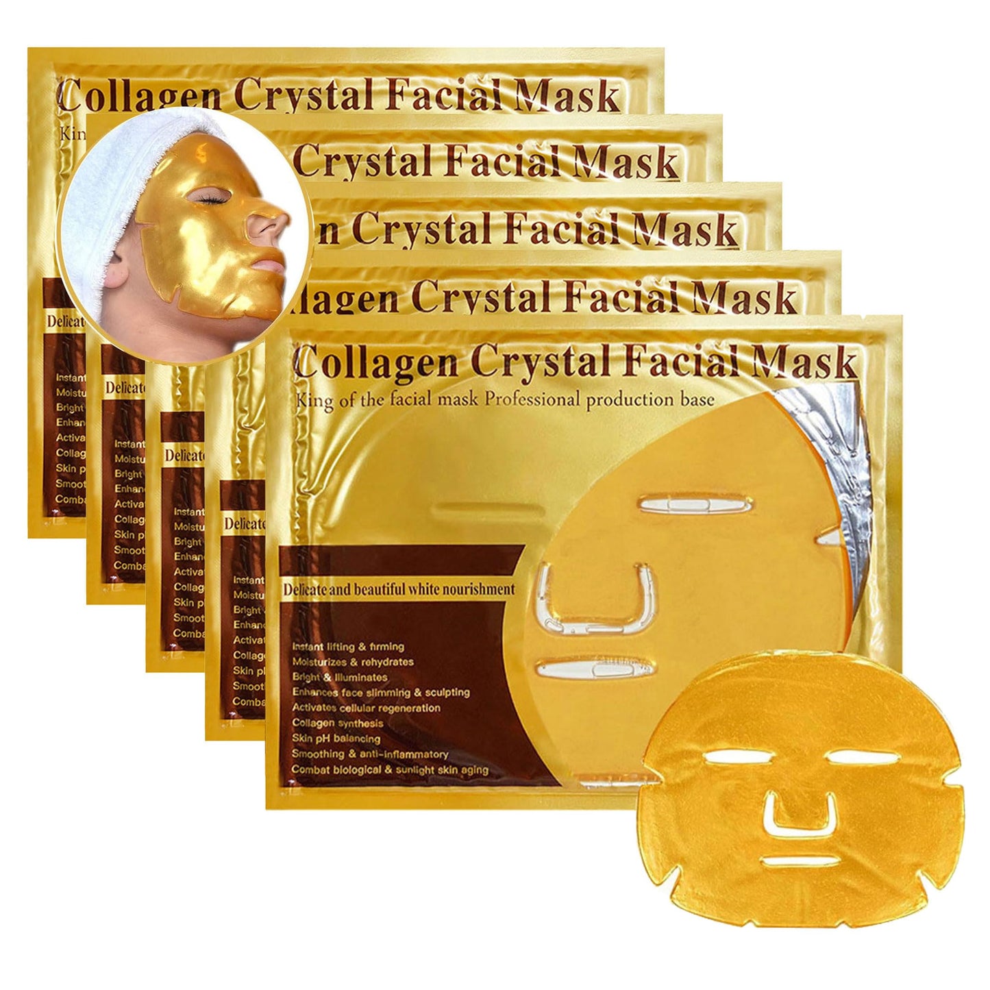 5x New Crystal 24K Gold Powder Gel Collagen Face Mask Masks Sheet Patch,Anti Ageing Aging,Skincare,Anti Wrinkle,Moisturising,Moisture,Hydrating,Uplifting,Whitening,Remove Blemishes & Blackheads