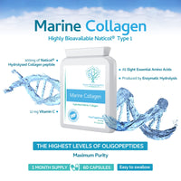 swiss bioenergetics Marine Collagen 600mg 60 Capsules - Highly Bioavailable Naticol® Type 1 Produced by enzymatic hydrolysis ensuring The Highest Levels of oligopeptides with Maximum Purity