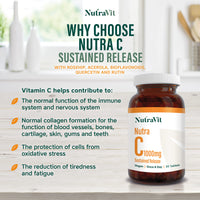 NUTRA C - Vitamin C 1000mg - 30 Tablets - Sustained Release Vegan Tablets - Gluten Free | Orange Flavoured - with Rosehip, Hesperidin & Acerola - Manufactured in a UK MHRA GMP Facility - NUTRAVIT