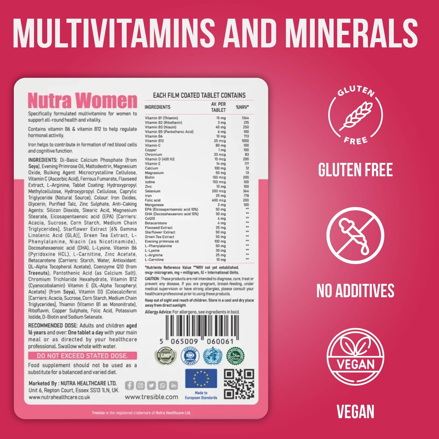 Tresible Multivitamin Tablets for Women (12 Week Supply) - Multi Vitamins and Minerals Supplements with Vitamin C, Iron and Zinc - 84 Count Womens Multivitamins Tabs to Support Immune & Nervous System