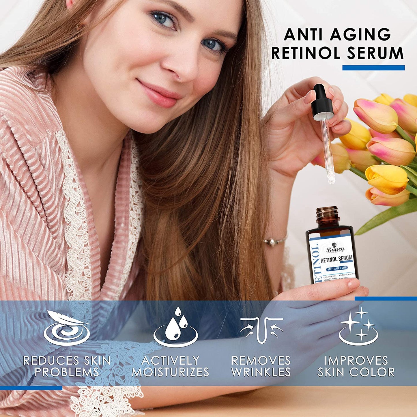 Kanzy Retinol Serum High Strength for Face 2.5% with Hyaluronic Acid Serum for Face and Skin with Vitamin E, Anti Aging, Anti Wrinkle Facial Serum Moisturizer Reduce Dark Circles 30ml