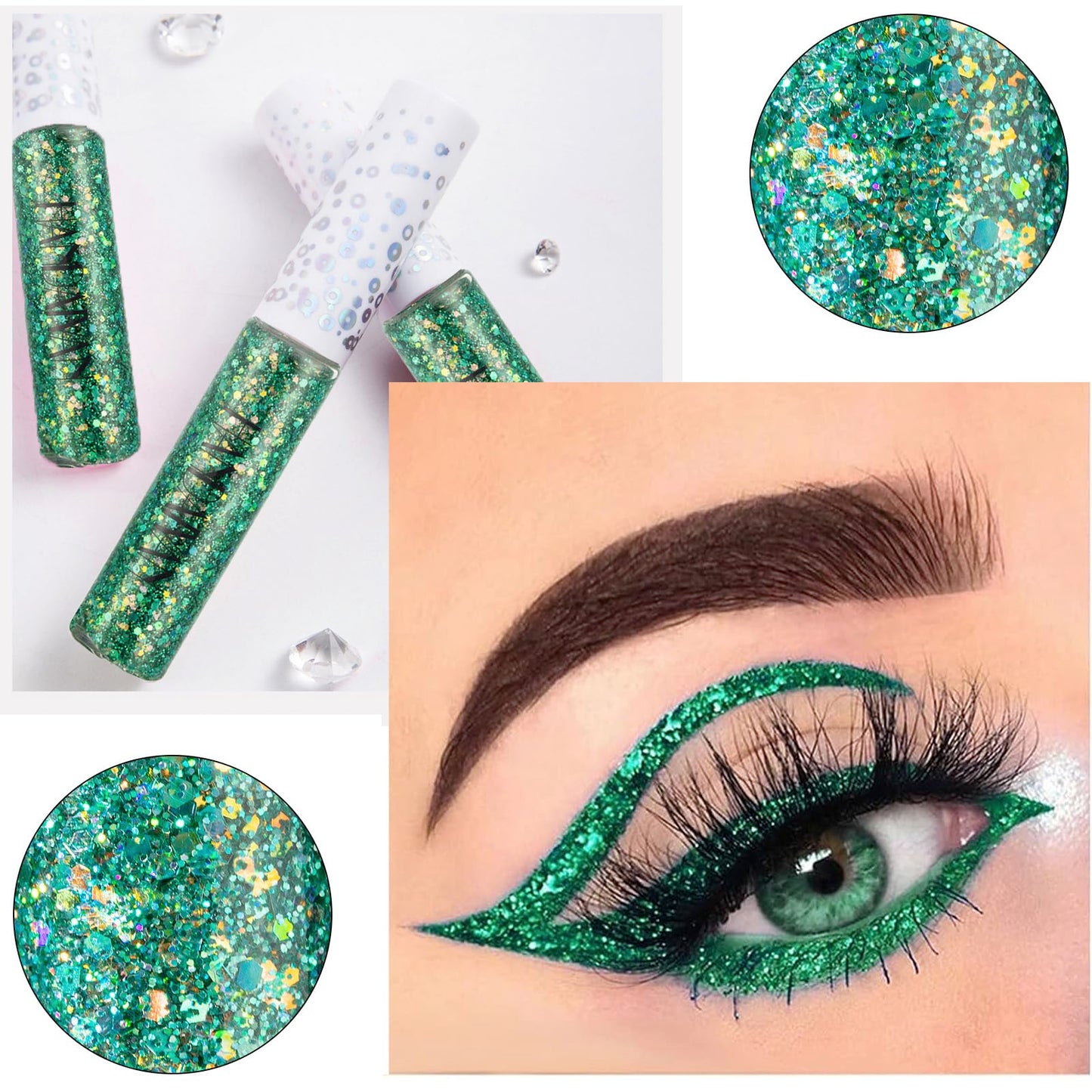 HAORQEE Green Eyeliner, Coloured Glitter Liquid Eye Liner Pencil Waterproof Long-Lasting Metallic Sparkling Fast Dry Smudge-Proof High Pigmented Christmas Gifts Eye Makeup for Women