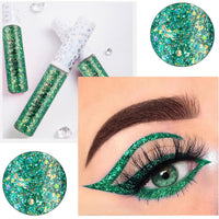 HAORQEE Green Eyeliner, Coloured Glitter Liquid Eye Liner Pencil Waterproof Long-Lasting Metallic Sparkling Fast Dry Smudge-Proof High Pigmented Christmas Gifts Eye Makeup for Women