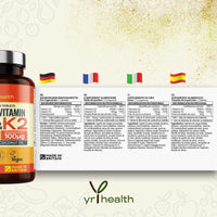 yrhealth Vegan Vitamin D3 K2 Tablets High Strength & Coconut Oil for Absorbtion - Vitamin D 2000iu & Vitamin K2 Mk7 100mcg Plant Based Supplement for Immune System, Bones, Blood Calcium Levels, Made in The UK