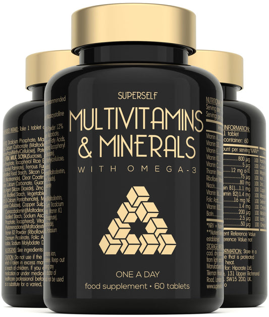 Multivitamins and Minerals with Omega 3 - Multivitamin Tablets for Men & Women - Adult Multi Vitamins with 100% Daily Dose of Iron, Zinc, Vitamin D, C, B12 - 26 Nutrients & Supplements - 60 Tablets