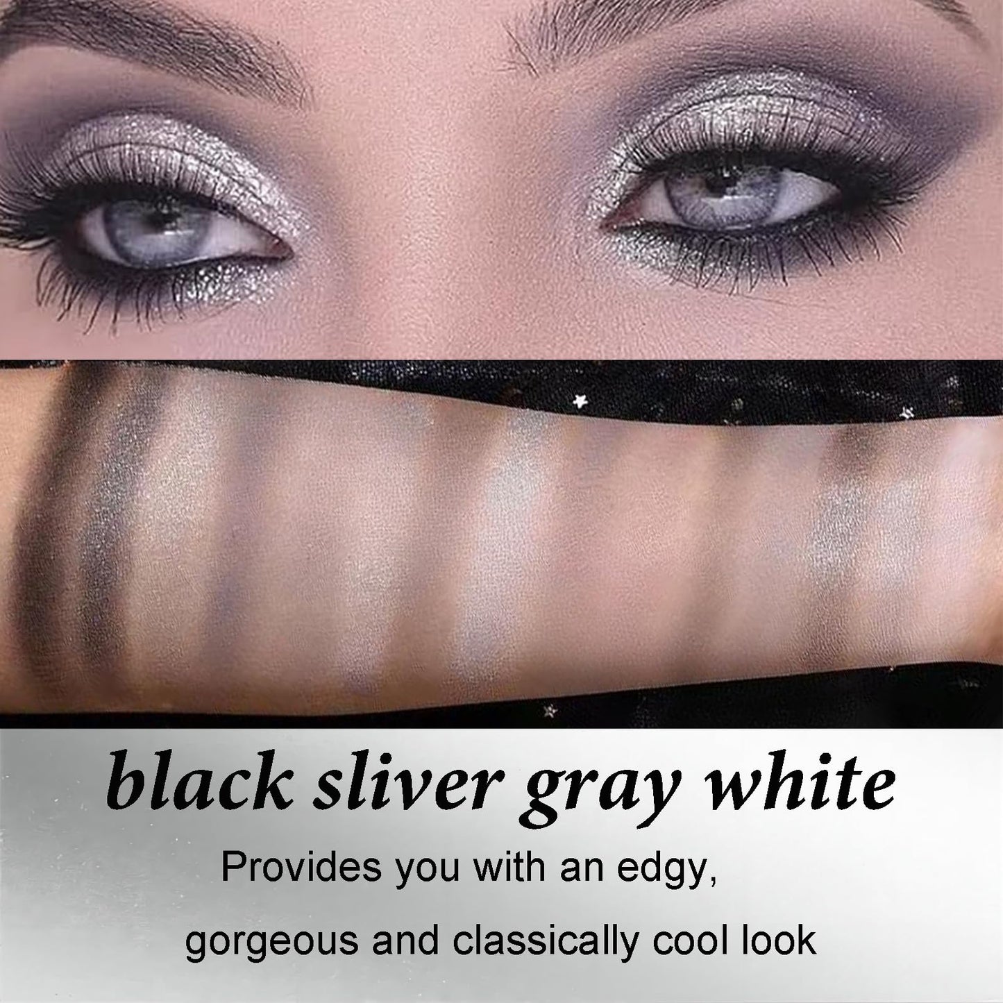 QUIWEN Black Eyeshadow Palette, Smokey Eye Shadow Pallets For Women, 15 Colour Matte Glitter Eyeshadow Palette, Black Silver Gray White Eyeshadow, Cold Tone Long Lasting Highly Pigmented Gothic Eye Makeup