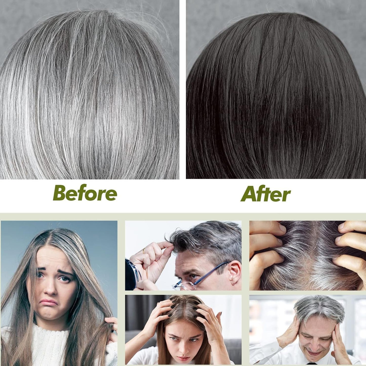 NATUREGURU Black Hair Shampoo Instant Black Natural Ingredients Hair Dye Shampoo Semi-Permanent Black Hair Color Easy to use Long lasting