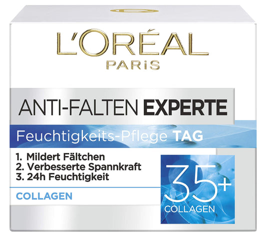 L'Oréal Paris Moisturising Care for the Face, Nourishing Anti-Ageing Cream with Collagen Biospheres, Reduces Wrinkles and Moisturises 24H Anti-Wrinkle Expert 35+, 1 x 50 ml