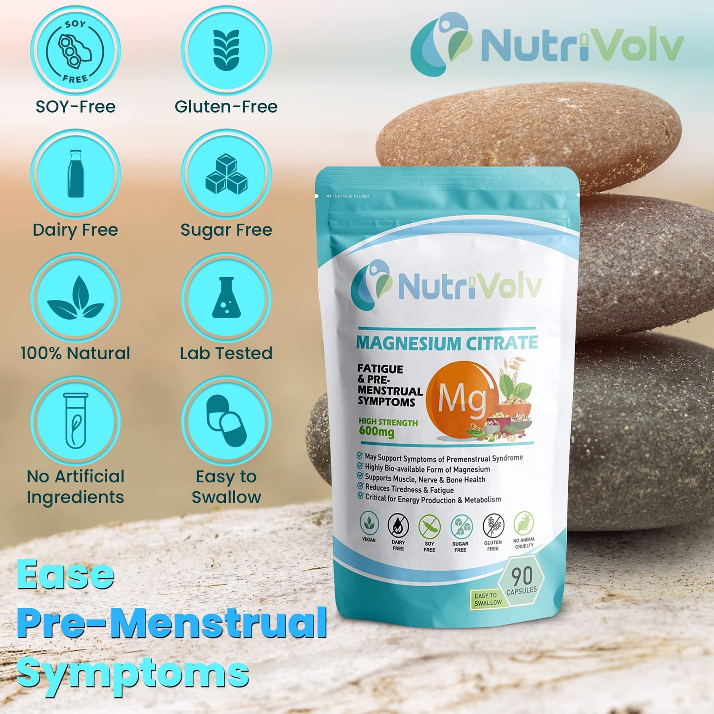 Magnesium Citrate 600mg | Providing 180mg Elemental Magnesium Per Serving | 90 Vegan Capsules (3 Months Supply).| Supports Muscle and Bone Health.