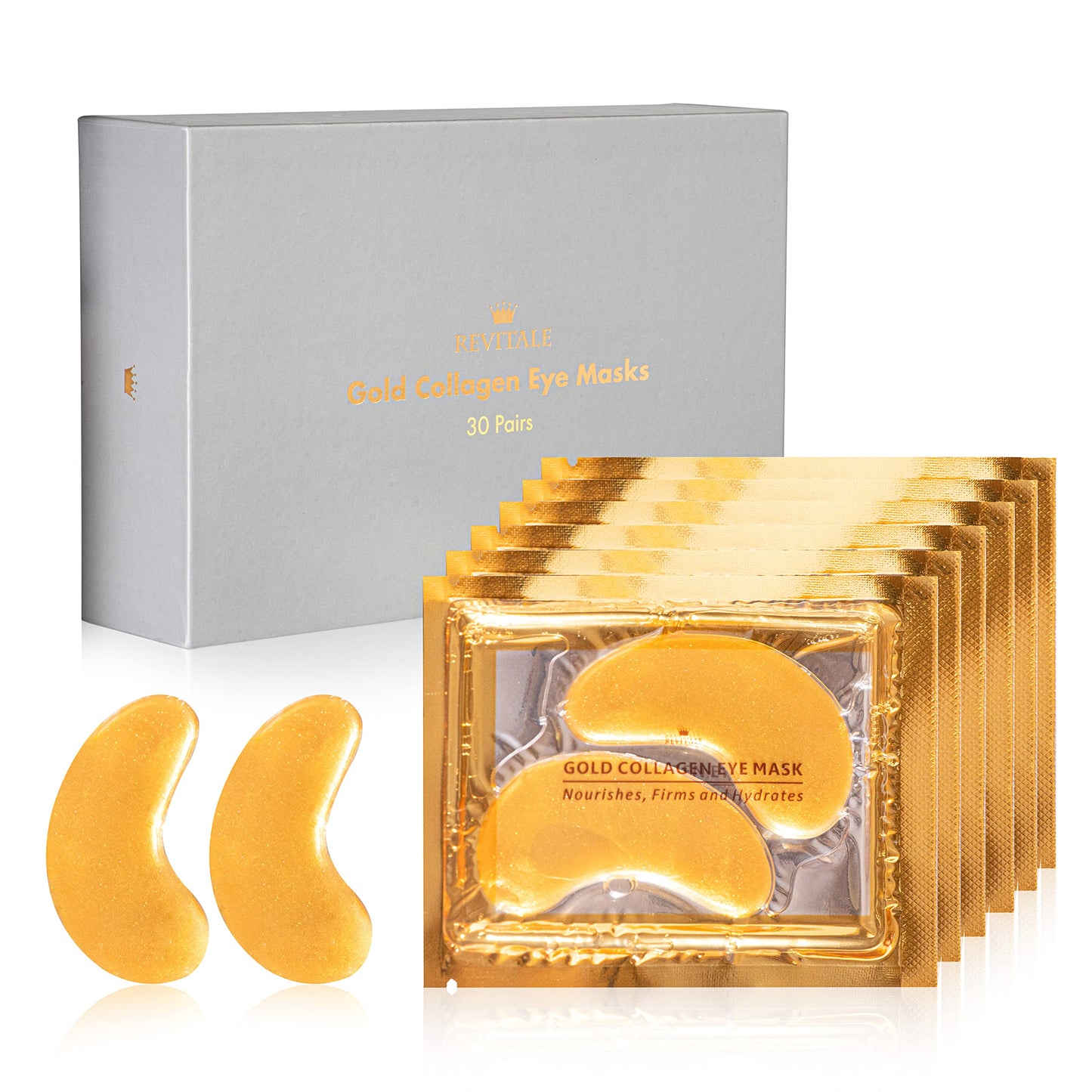 Revitale 24k Gold Under EYE Patches Collagen Gel Mask, Nourishes, Firms & Hydrates, Puffy Eyes & Dark Circles, Hyaluronic Acid (30 Pack)
