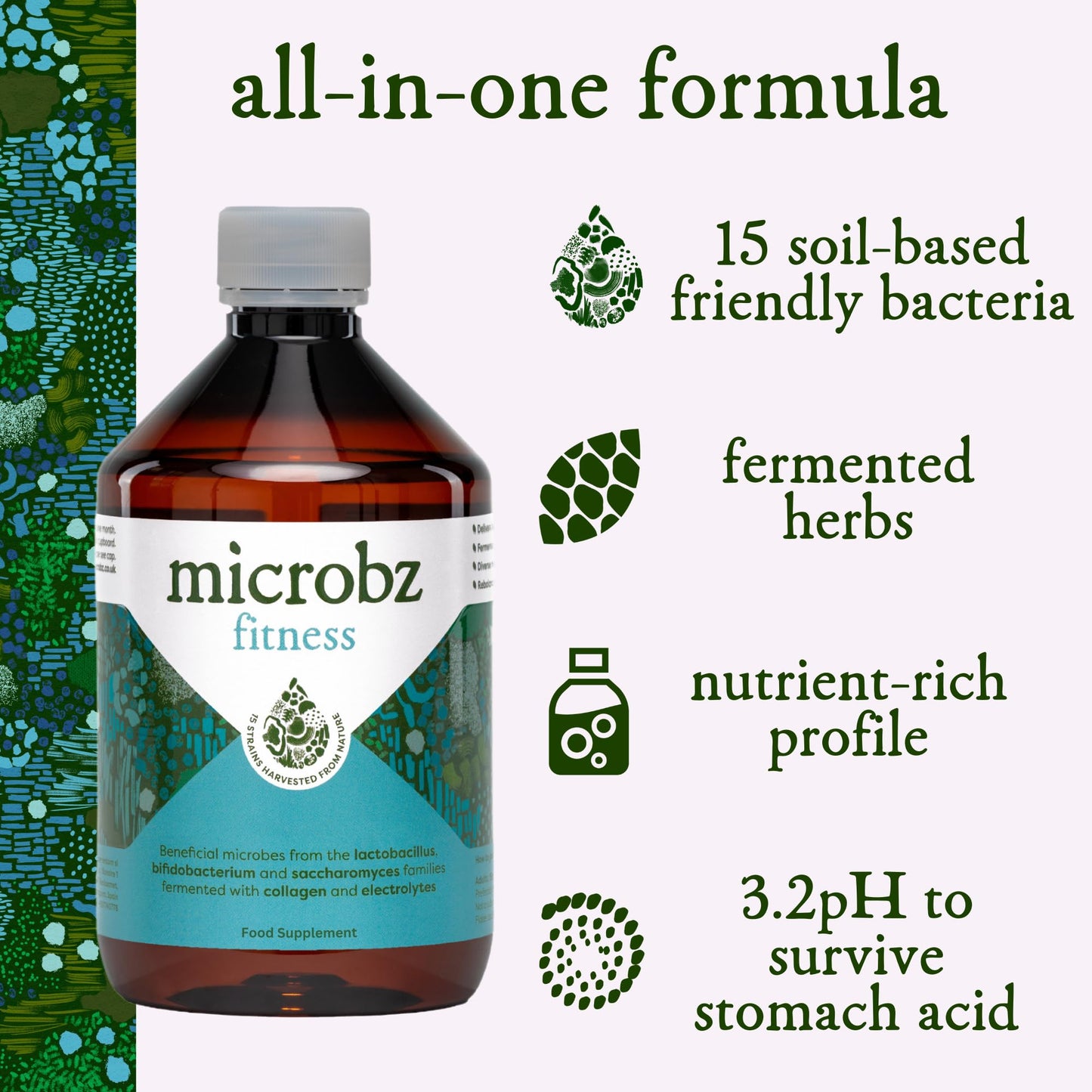 MICROBZ Fitness Liquid PROBIOTIC – Bio Culture Complex Probiotics for Gut Health, Muscle Recovery & Workout Supplement, Multi Strain Live Friendly Bacteria for Adults | 1 Month Supply