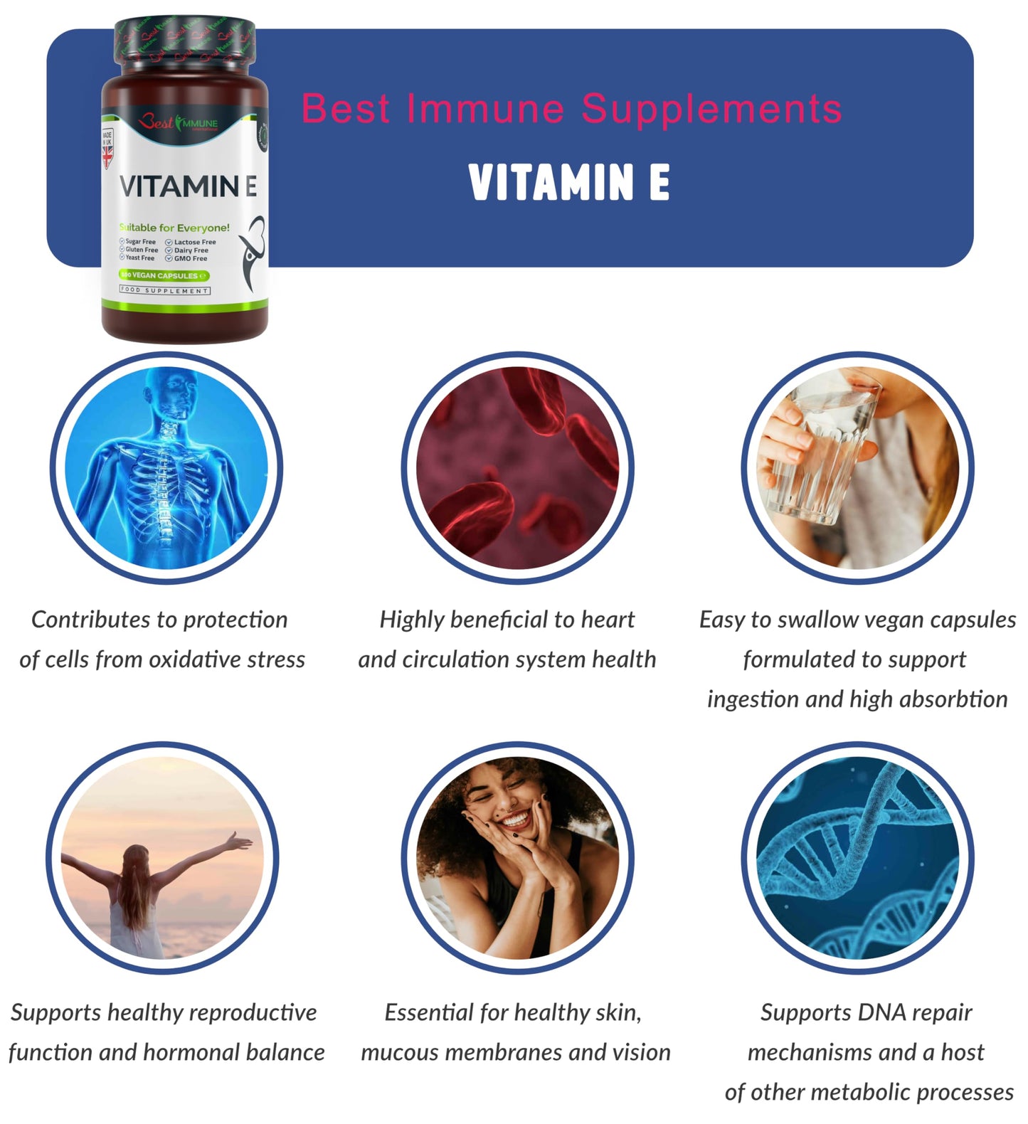 100% Natural Vitamin E 500iu Improved Formula Premium Natural Product Ideal Strength 100 Vegan Capsules Highest bioavailability
