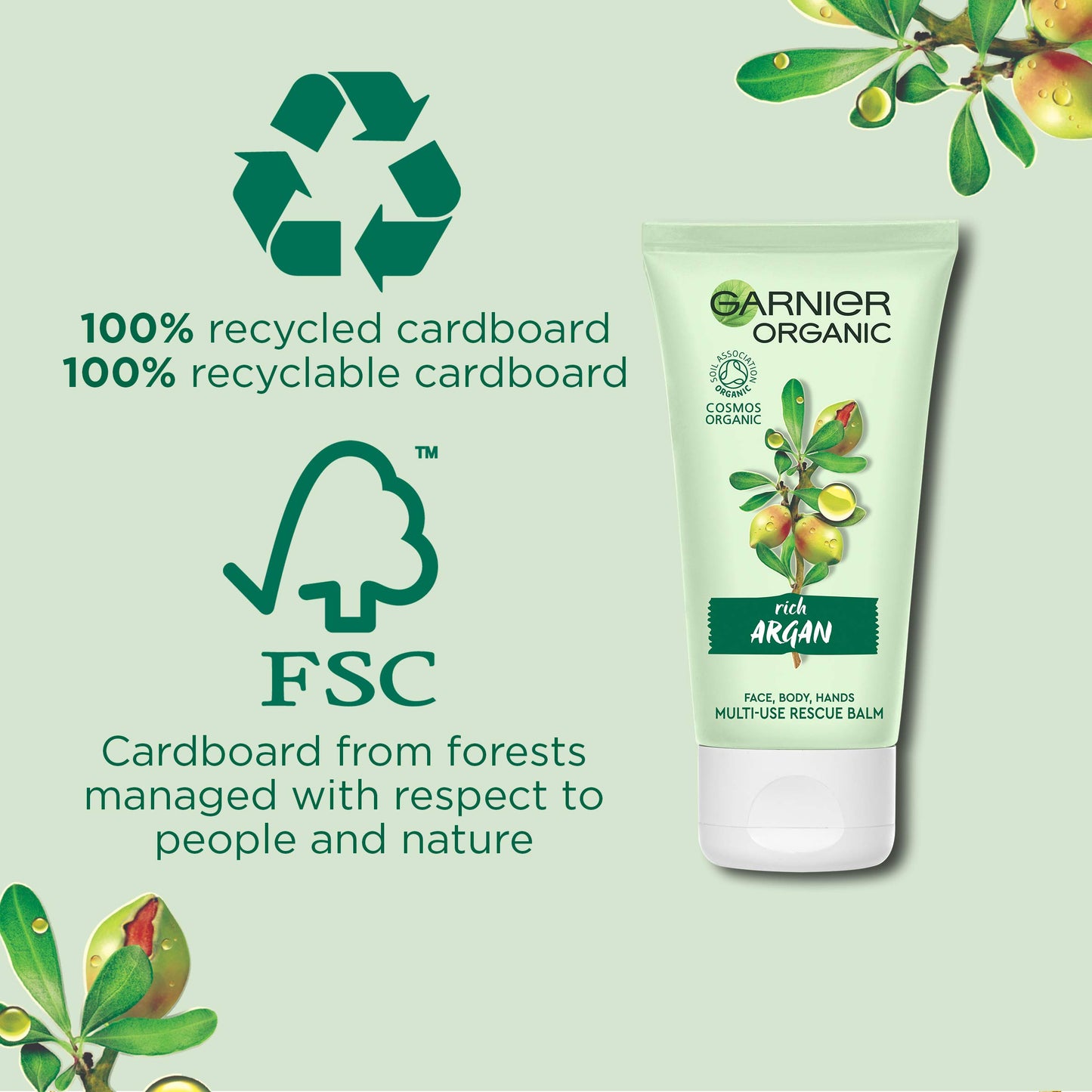 Garnier Organic Argan Multi Use Rescue Balm for Face, Body and Hands, Instantly Nourishes and Soothes Dry Hands & Dry Patches 50 ml