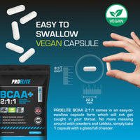 BCAA Capsule 3000mg Per Serving - 360 Vegan Capsules - 2:1:1 Branched Chain Amino Acids Capsules with Vitamin B12 & B6 - BCAA Powder Tablets Alternative - Pre Post Workout for Energy by PROELITE