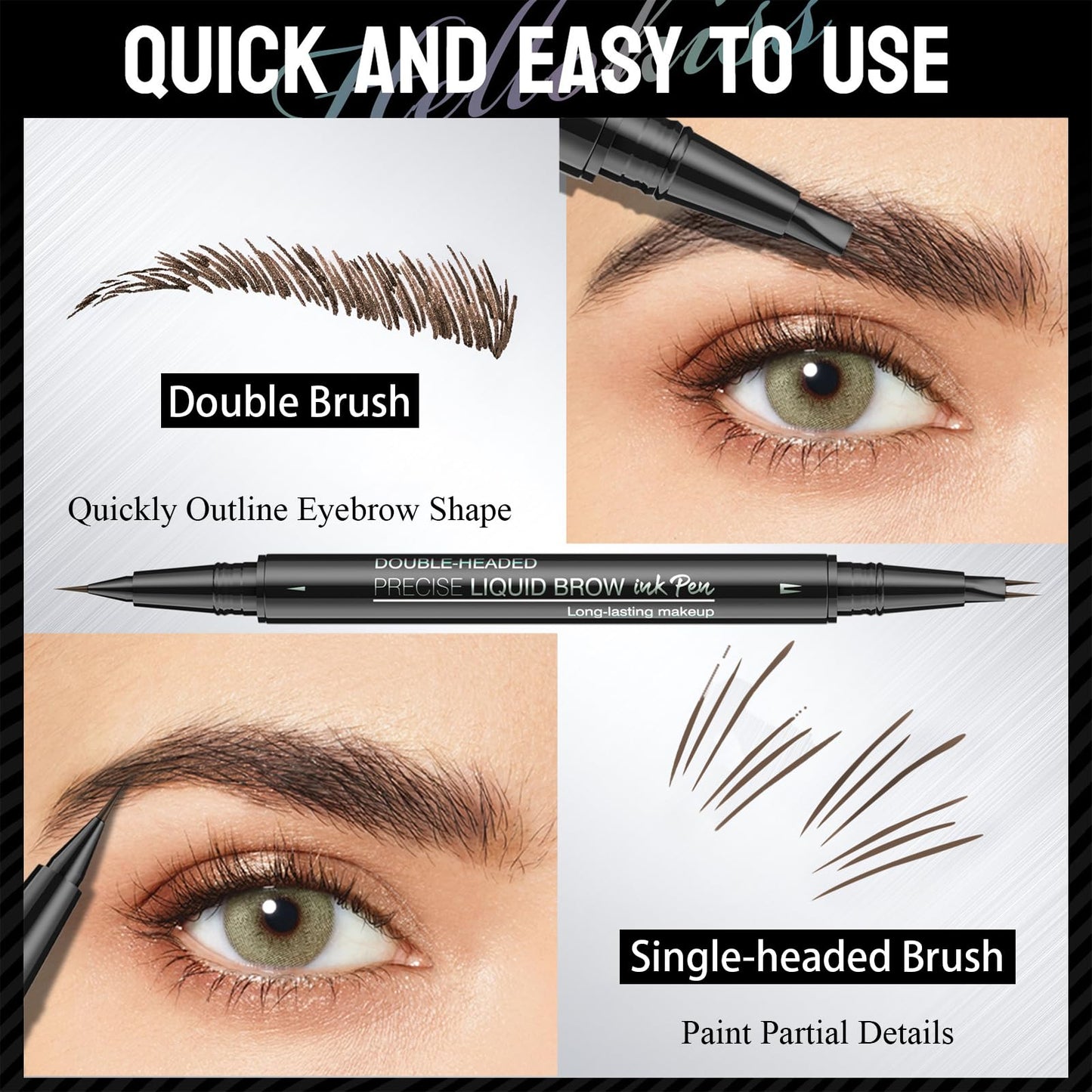 CTUBLIAUNX Eyebrow Pencil Dark Brown, Smudge-proof Eyebrow Pencil with 2 Fork Tip and Precise Brush-Tip, Waterproof Eye Brow Pen Instantly Creating Natural 3D Beauty Brow for Makeup Starter