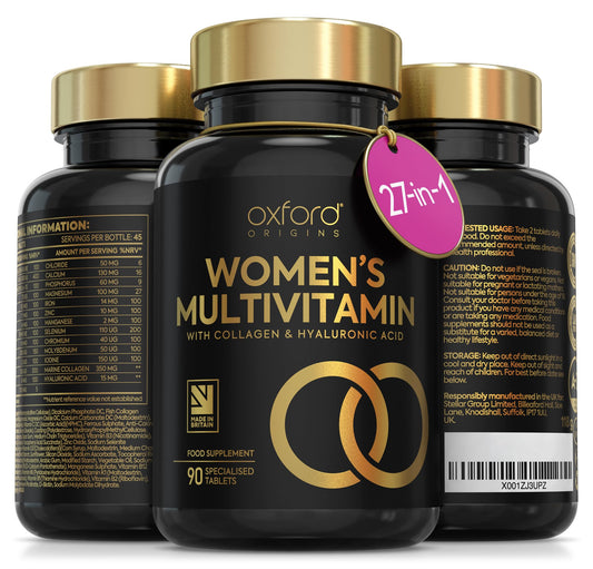Multivitamin Tablets for Women with Collagen & Hyaluronic Acid - 27 Essential Vitamins, Minerals, & Botanicals | Womens Multivitamins, 90 Tablets, Immune System, Tiredness and Fatigue, Womens Vitamins