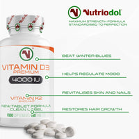 Nutriodol Vitamin D3 4000 IU with Free 2mcg K2 MK7 All Trans – (6 Months) 180 x High Strength Vitamin D Tablets – Immune System D Supplement for Men and Women – VIT D3 As Cholecalciferol