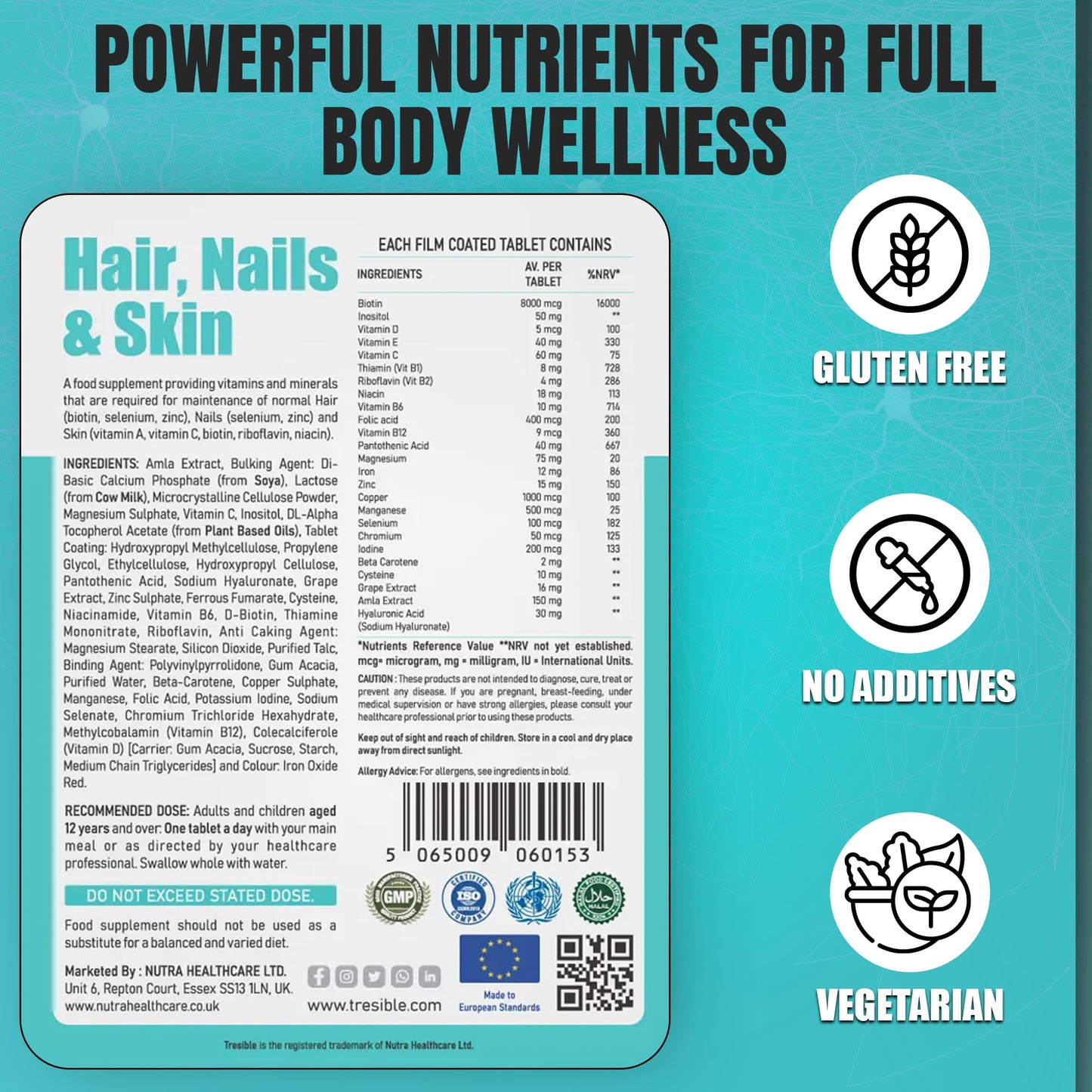 Tresible Trésible Skin Hair & Nails Vitamins for Women & Men (4-Week Supply) - Veg Biotin Tablets, High Strength Biotin Supplements with No Synthetic Binders, Hair Skin Nails Vitamins, Biotin Hair Growth