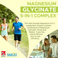 Magnesium Glycinate Complex British Made 5-in-1 by SMUG Supplements - 60 Capsules - Advanced Blend Combining Magnesium Glycinate, Citrate and Malate. with Added Vitamin B6 and Zinc.