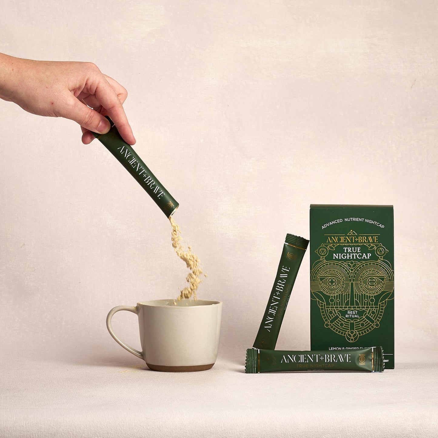 Ancient + Brave True Nightcap 15 x 6g Sachets - Zinc, Magnesium, Vitamin C, Amino Acid Rich - Aids Digestion, Restores and Rejuvenates Sleep - Hint of Lemon and Warming Ginger