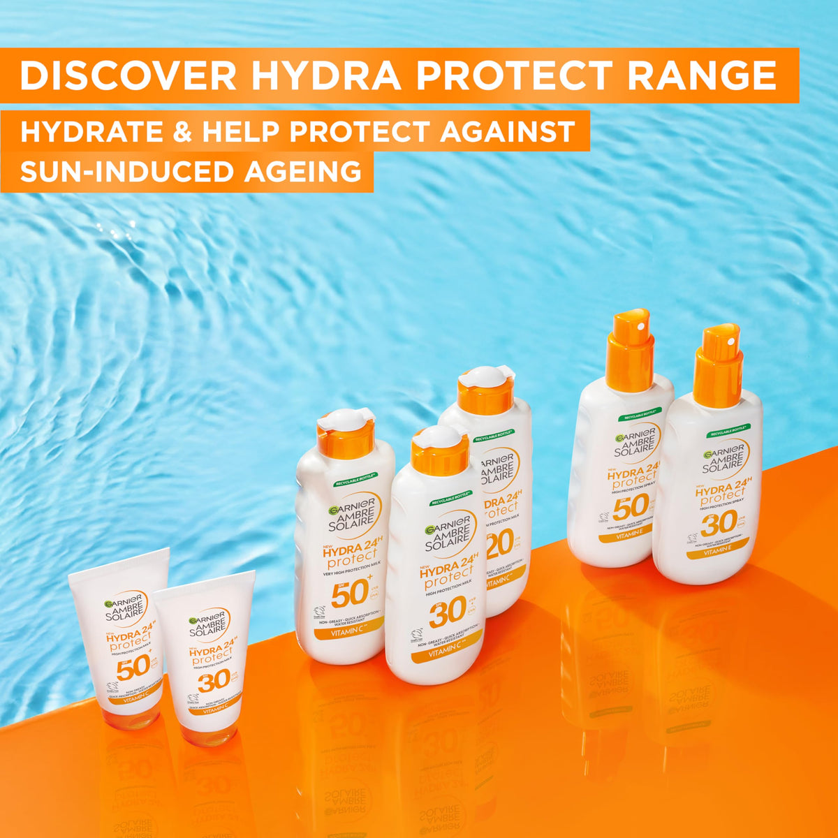 Garnier Ambre Solaire Sun Cream SPF 30 Hydra 24 Hour Protect High protection UVB & UVA Hydrating Sun Lotion, Enriched with Vitamin C, Water Resistant Sunscreen, Non greasy, Fast Absorbsion, 175ml