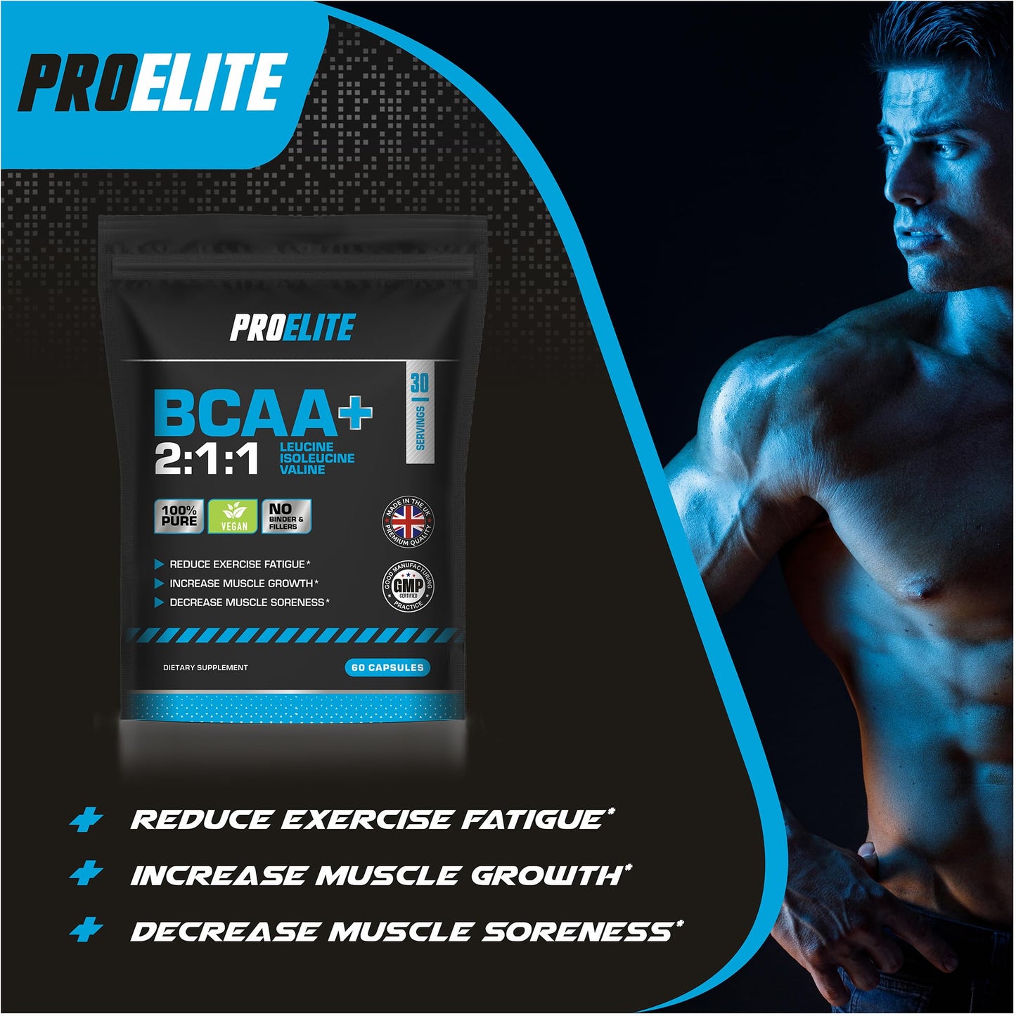 BCAA Capsule 3000mg Per Serving - 360 Vegan Capsules - 2:1:1 Branched Chain Amino Acids Capsules with Vitamin B12 & B6 - BCAA Powder Tablets Alternative - Pre Post Workout for Energy by PROELITE