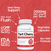 Nutracraft #1 Tart Cherry Extract | 2000mg 4:1 Concentrated Tart Cherry | Uric Acid Cleanse & Sleep Support | No Fillers or Additives | 1 Month Supply (Non-GMO)