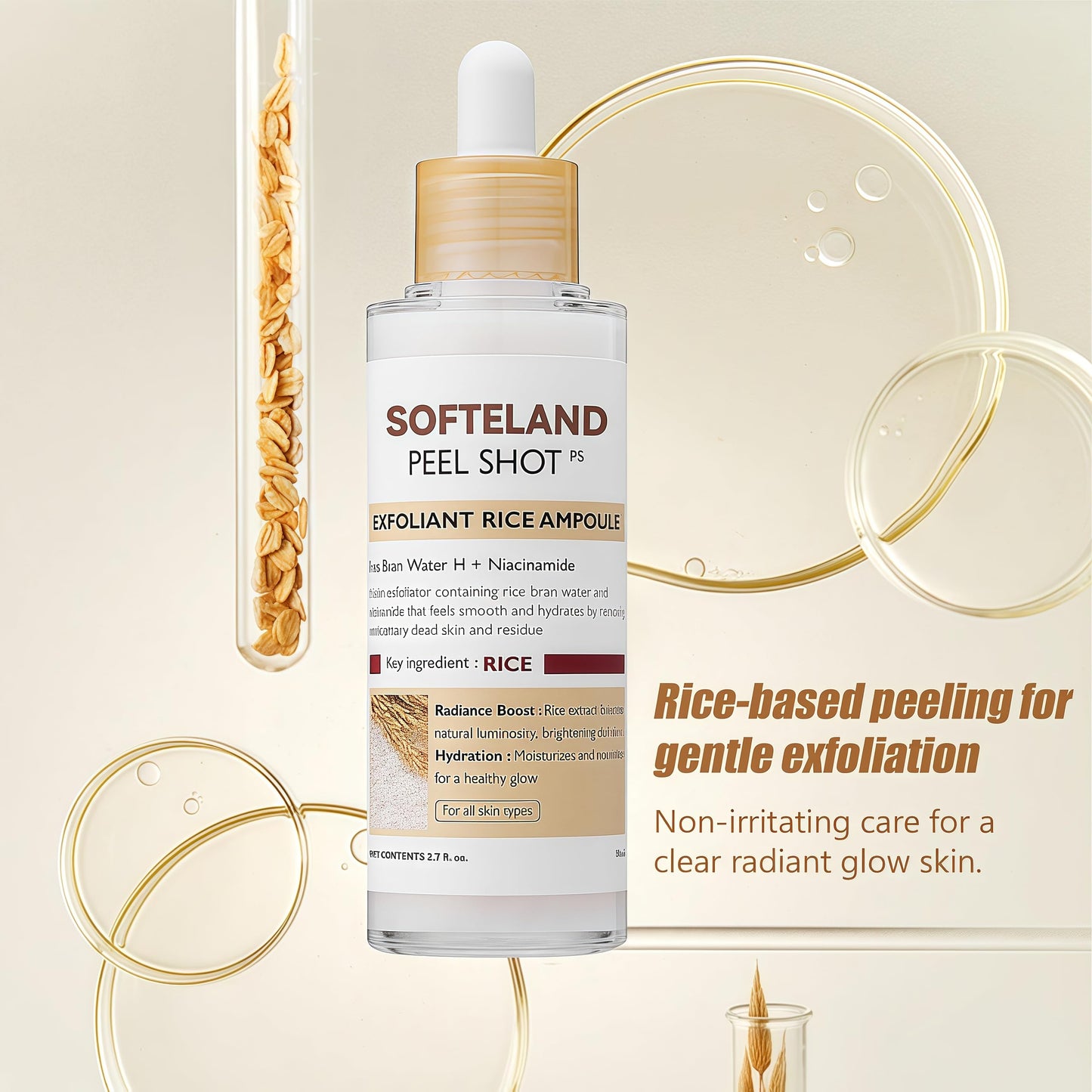 TMYIOYC ANGEL SILK Peel Shot Glow Rice Ampoule, Lotion for Brightening Exfoliating Moisturizing - Suitable for All Skin Types Contain AHA + BHA, Niacinamide