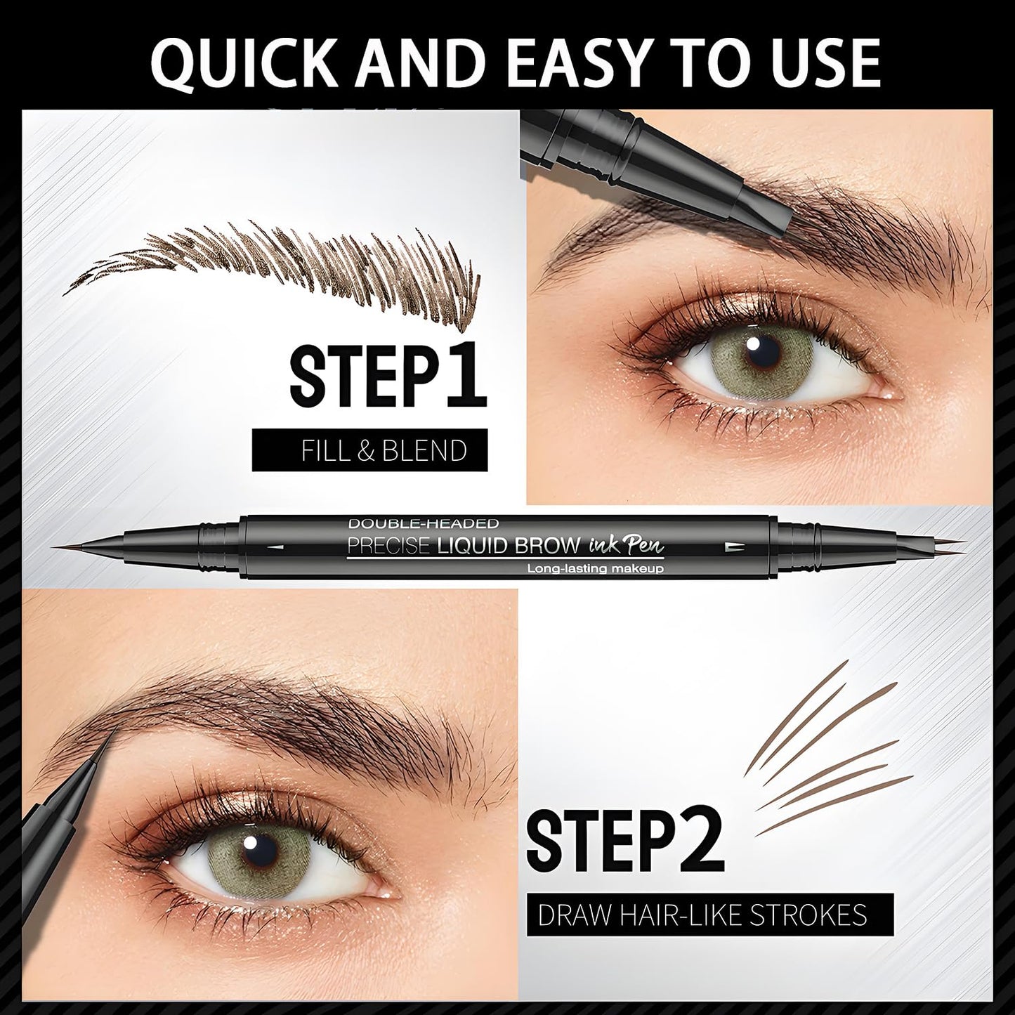 Generic Dual-Ended Brow Pen with Brow Brush, Microblading Eyebrow Pencil, Precision Tip for Natural Strokes, Waterproof, Smudge-Proof, All-Day Wear, Easy to Use for Professional Results(Dark Brown)