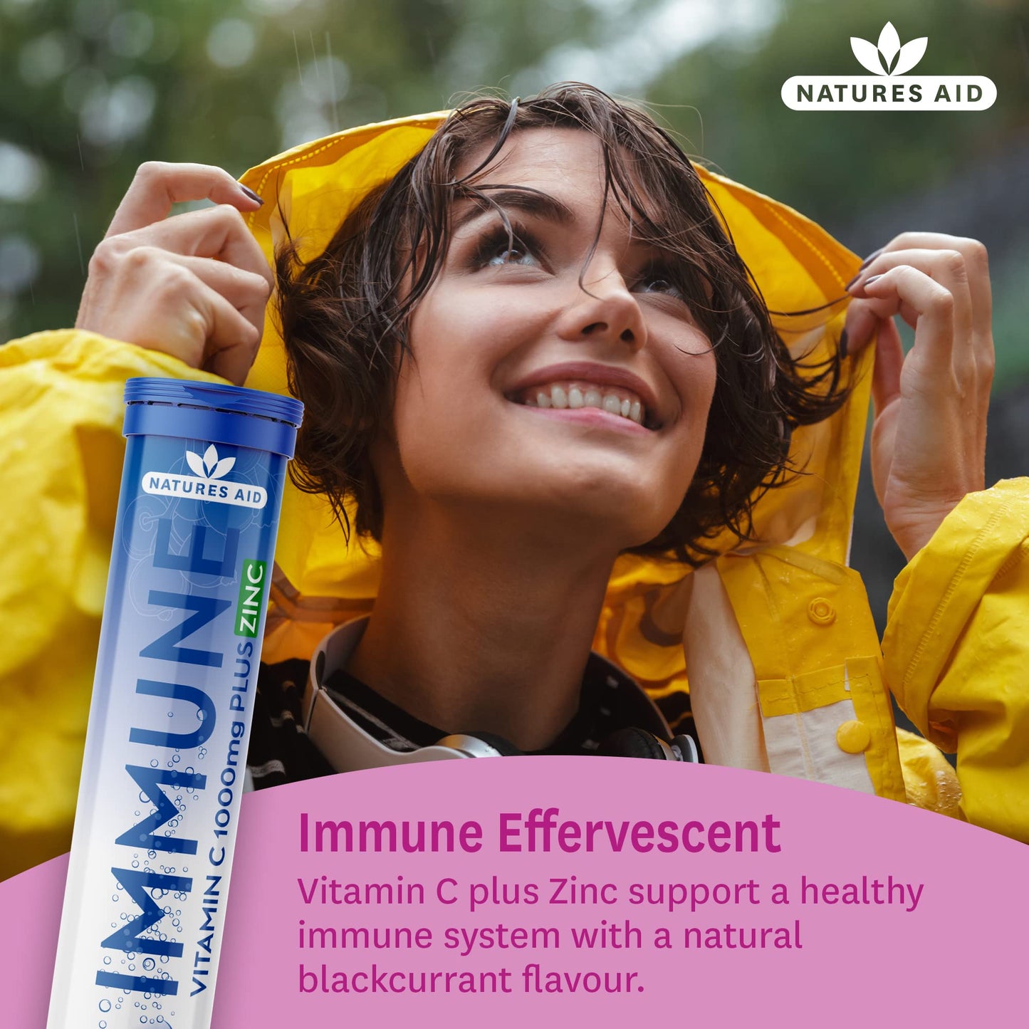 natures aid Immune Effervescent with Zinc & Vitamin C, Natural Blackcurrant Flavour, 20 Tablets, Pack of 1