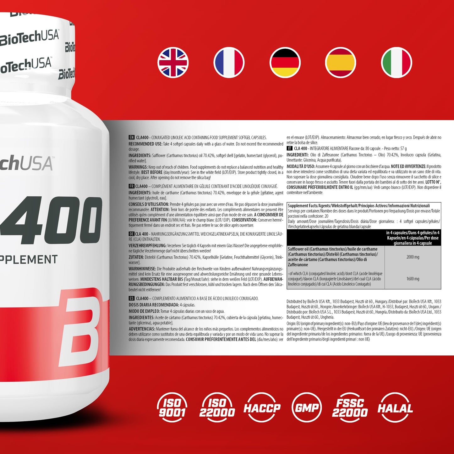BioTechUSA CLA 400, Conjugated linoleic Acid containing Food Supplement softgel Capsules, 80 softgel Capsules