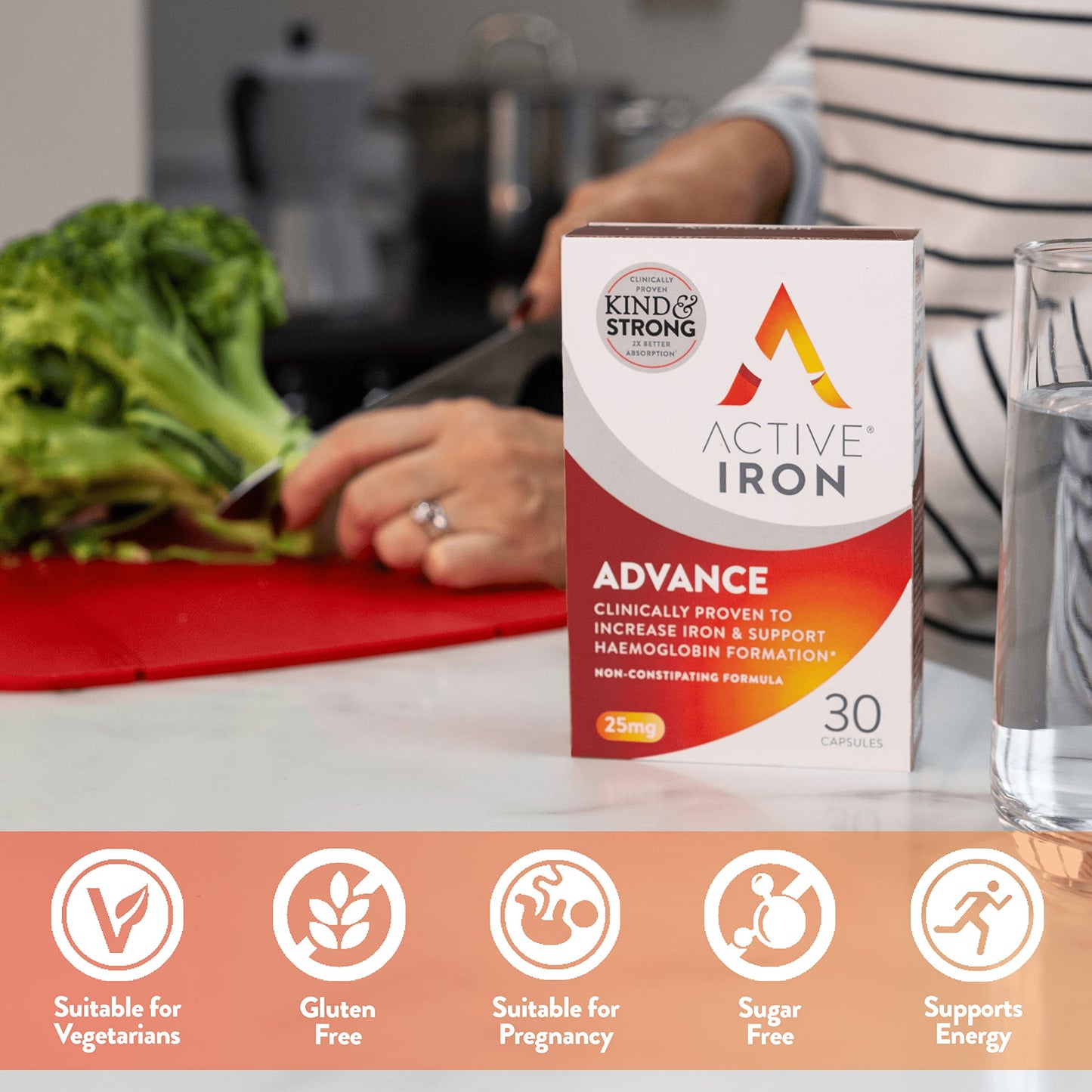 Active Iron Advance 25mg Iron Supplement | Non- Constipating | Clinically Proven to Increase Iron Levels | Fights Tiredness & Fatigue | 30 Daily Capsules