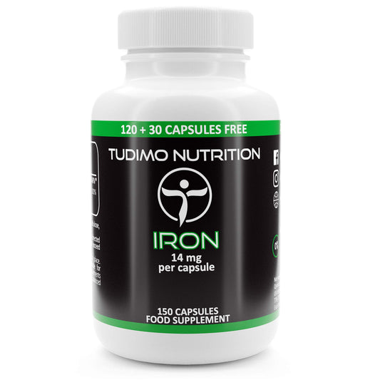 TUDIMO Iron 14 mg Ferrous Fumarate Capsules | 150 pcs (5 Month Supply) of Rapidly Disintegrating Capsules, Each with 14mg of Premium Quality Extra Strength Powder