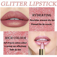 GEEWHILE Lipstick, Glitter Metallic Lipstick, Shimmer Non-Stick Cup Pink Lipstick, Long Lasting, Waterproof Hydrating Lip Stick Lip Gloss, Not Fade Non Drying Lipstick for Girls Women
