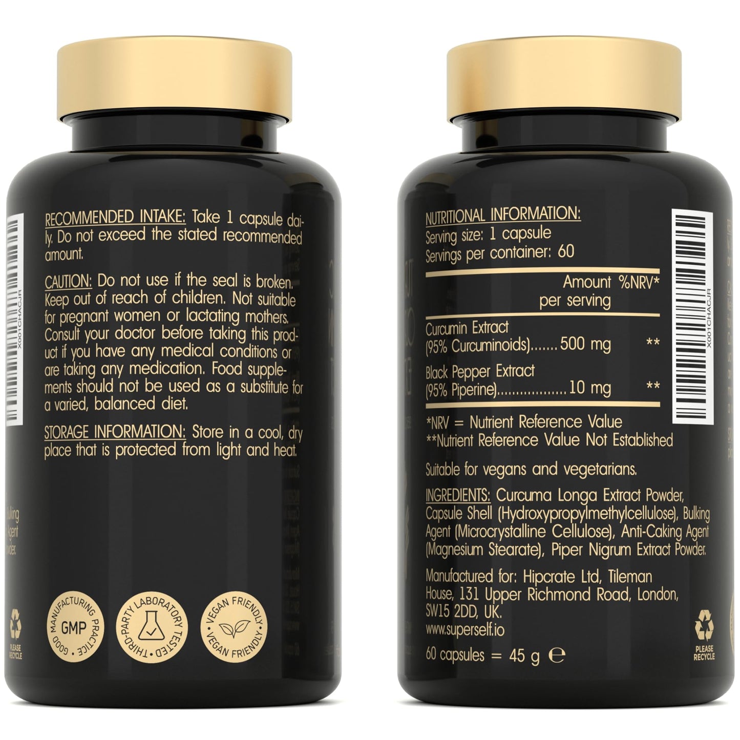 SuperSelf Turmeric Curcumin Capsules High Strength with Black Pepper - Pure Curcumin Extract with 95% Curcuminoids - 60 Tablets One a Day 500mg - Premium Turmeric Herbal Supplements - Enhanced Absorption