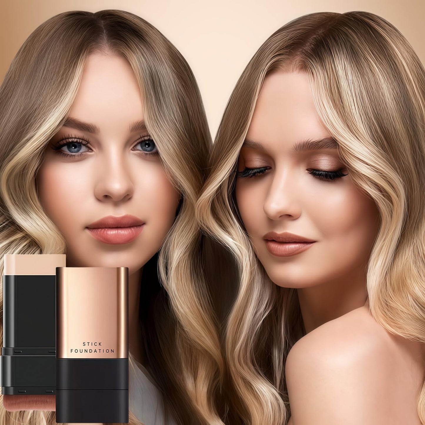 2 In 1 Anti Wrinkle Foundation Stick,Korea Eraser Foundation Stick with Brush,Light Cream Texture,Built-In Brush Exquisite Double,Cover Dark Spot,Suitable for Natural Makeup,Moisturizing(Natural)