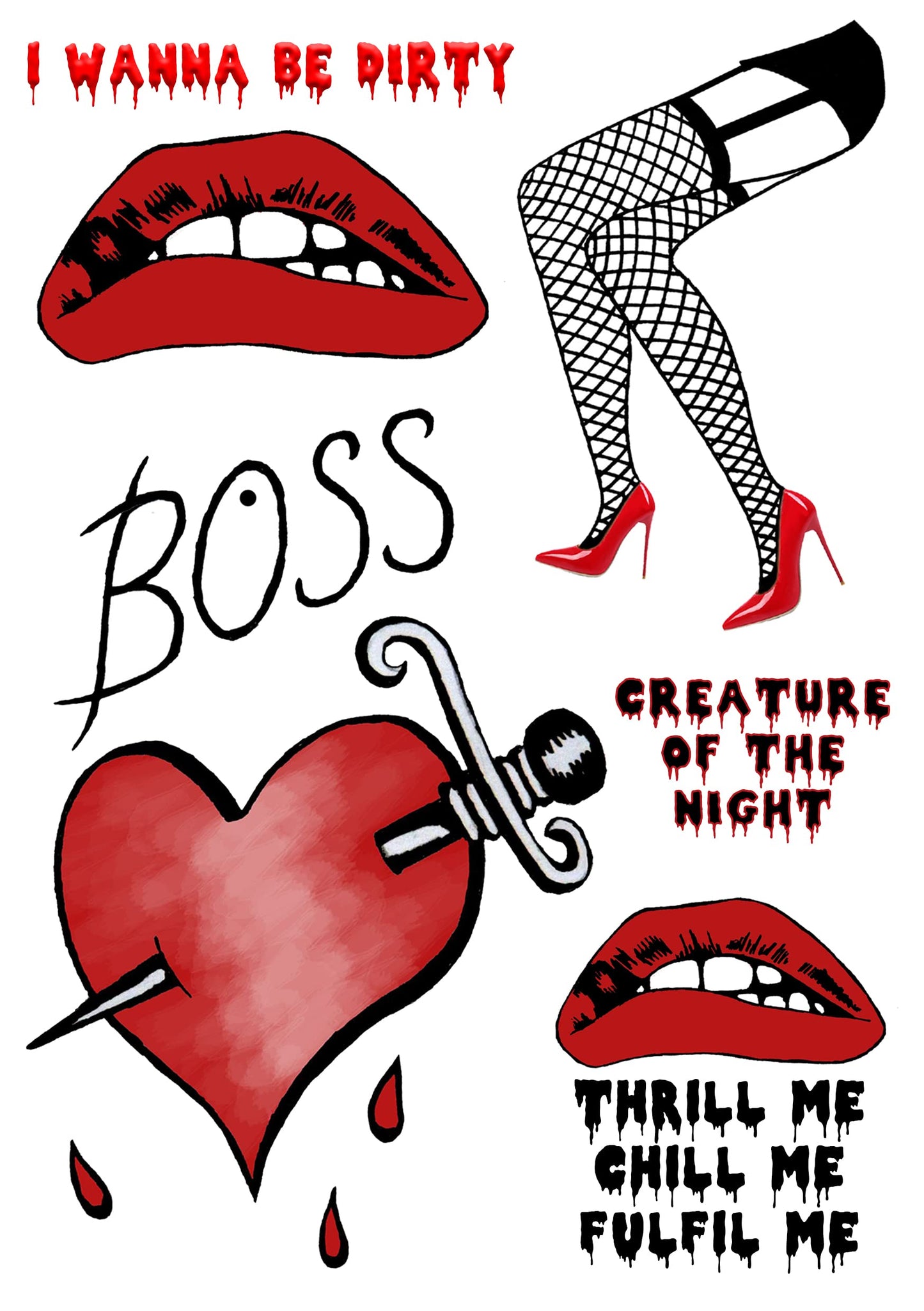 Top Tats The Rocky Horror Show Temporary Tattoos FANCY DRESS Frank N Furter BOSS Halloween Costume Tattoos