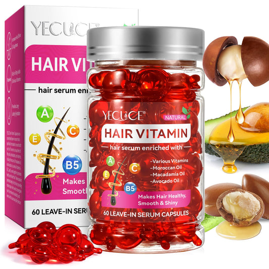 ZyranovaE Hair Vitamin Serum Oil Capsule,Hair Treatment Serum with Vitamins A C E Pro B5 and Argan Macadamia Avocado Oils,No Rinse,and Safe for All Hair,For Men & Women(60PC)