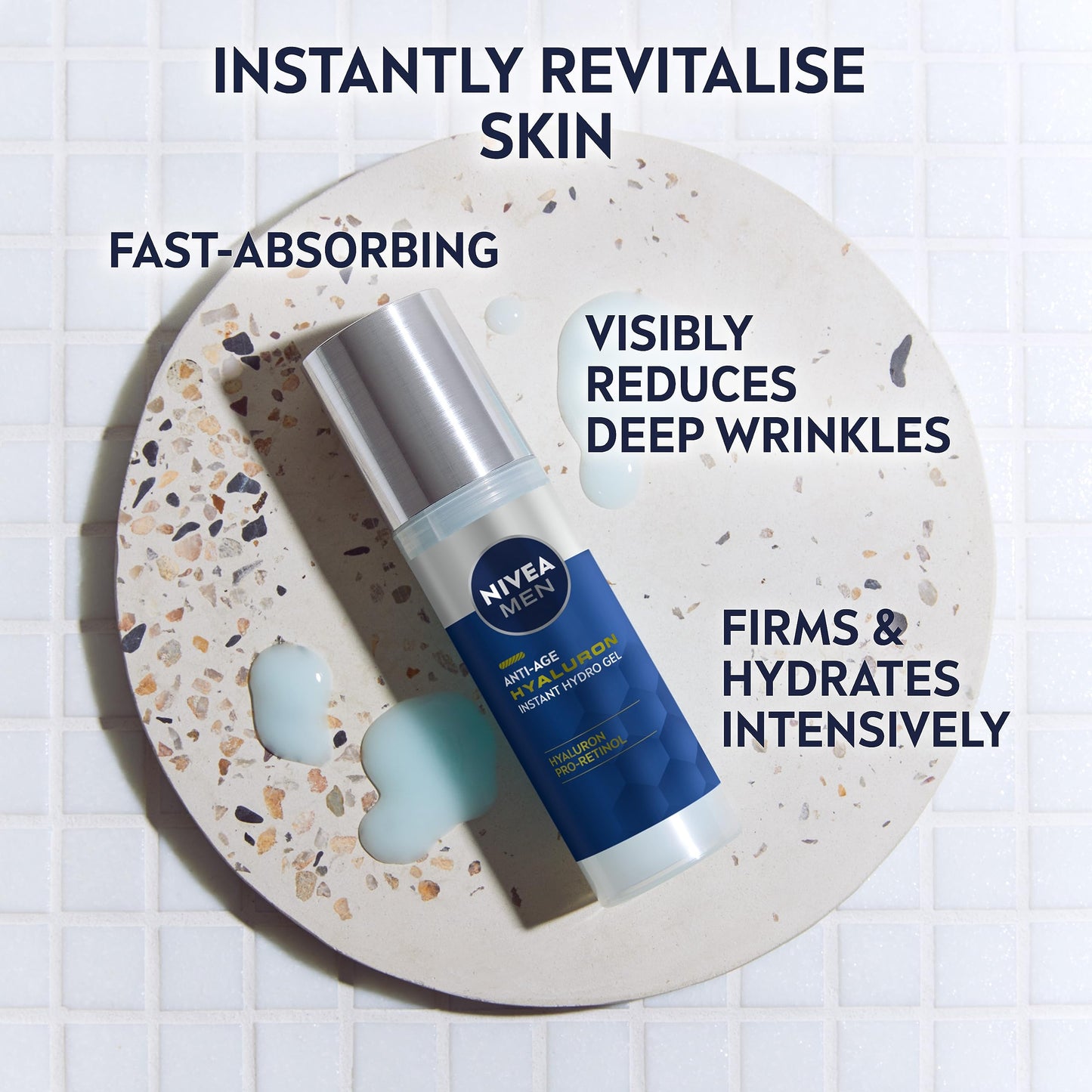 NIVEA MEN Hyaluron Face Gel (50 ml), Anti Wrinkle Moisturiser for Men, Face Moisturiser with Hyaluronic Acid, Men's Firms Skin and Instantly Hydrates