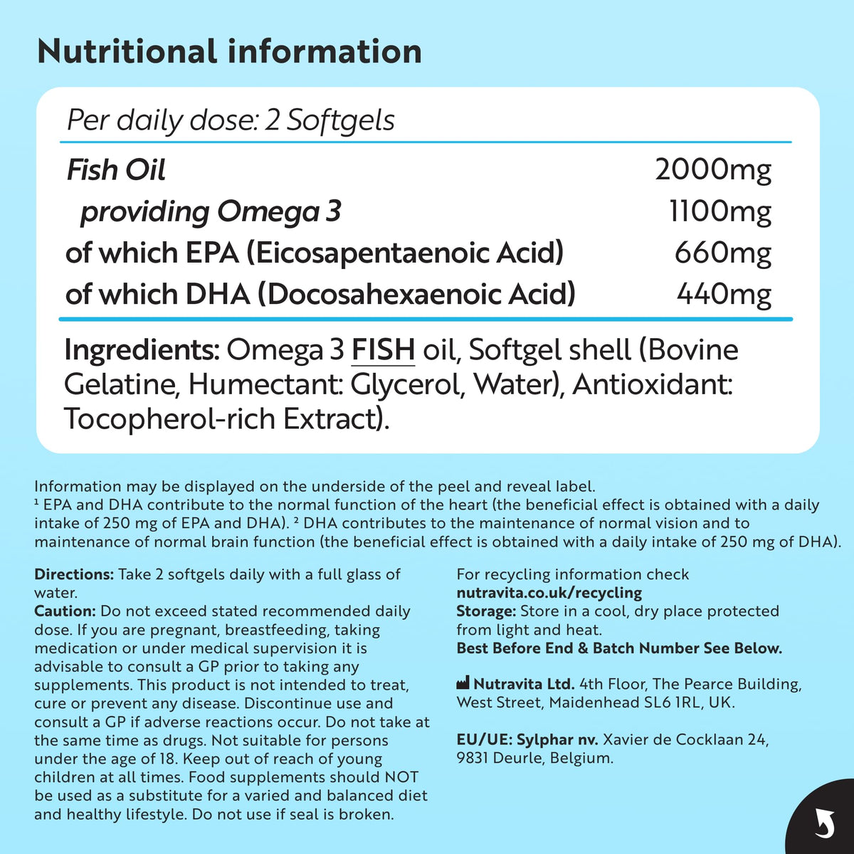 Nutravita Omega 3 Capsules High Strength 2000mg with 660mg EPA & 440mg DHA - 240 Softgel Omega 3 Fish Oil Capsules for 4 Months of Supply - Heart, Brain & Vision - Fish Oil Supplements