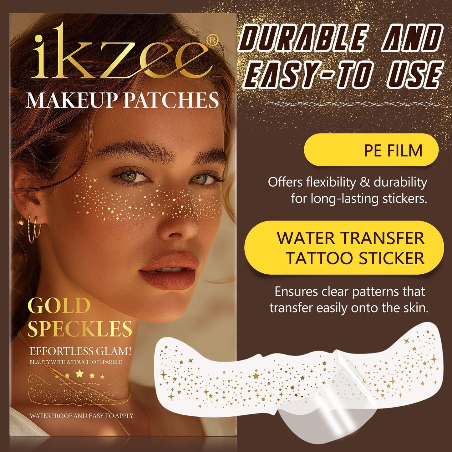 AmiCera Glitter Freckles Face Tattoo, 10 Pcs Face Glitter Freckles Gold for Kids Women, Fake Sparkle Temporary Tattoos Stickers for Girls and Adults Festival Makeup Accessories Face Decor Star