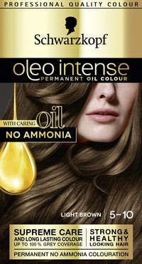Schwarzkopf Oleo Intense Permanent Brown Hair Dye, Oil Enriched, Ammonia Free, Up to 100 Percent Grey Coverage, Light Brown 5-10